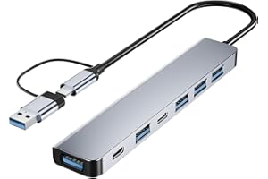 USB C/USB Hub Multiport Adapter,USB 3.0 Hub Aluminum 7 in 1 USB Splitter with SD/TF Card Reader,1 x USB 3.0, 4 x USB 2.0, 2 x
