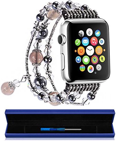 Apple Watch Band, Xultrashine Handmade Elastic Stretch Faux Pearl iWatch Band Women Apple Watch Bracelet Strap for Apple Watch Series 3/2/1 Sport and Edition (Gray 38mm)