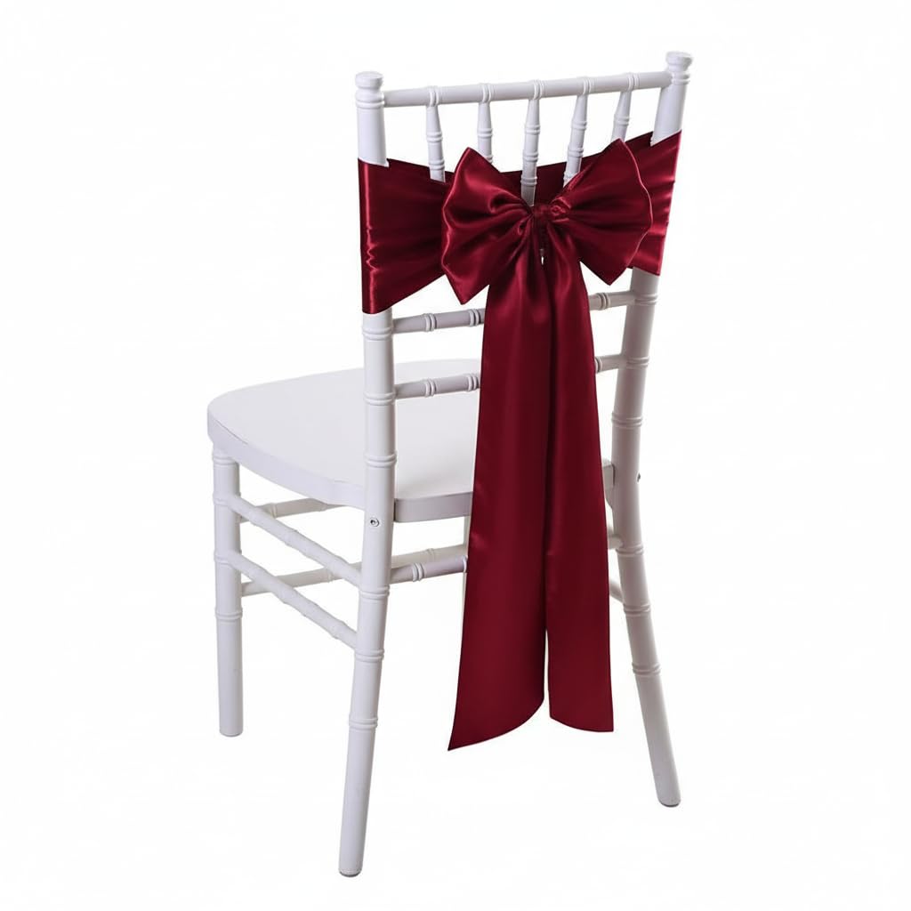 iEventStar Satin Sash Sashes Chair Bow Bows Cover Wedding Banquet Party Chair Decoration (Burgundy, 50) — image 1