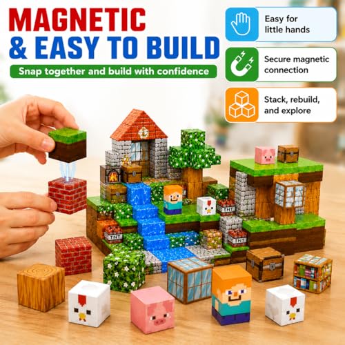GraceDuck Magnetic Blocks 100PCS Magnet Toy Building Game, Magnetic Building Cubes Toys for Boys Girls Aged 4 5 6 7 8 9 Montessori Sensory Stacking Toy Christmas for Kids Toddlers