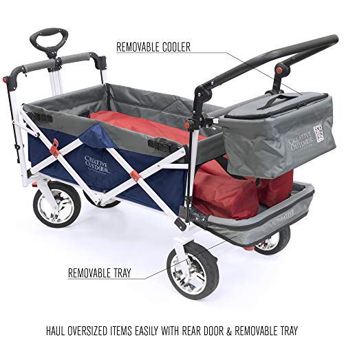 Creative Outdoor Push Pull Collapsible Folding Wagon Stroller Cart for Kids | Silver Series | Beach Park Garden & Tailgate | Navy Blue
