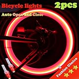 CHIYOU Vabration Sensor Waterproof Shockproof Lamp Bicycle Wheel Neon Tire Valve Led Light 2 Pieces (Red Color - Red Light)