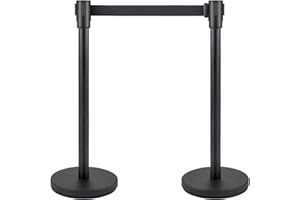 ECOEXPLORER 2 Packs Crowd Control Stanchion Set,Crowd Control Barriers,Black Stanchions with Retractable Belts 6.5Ft,with Easy Assembly,Height 36 Inches, for Store Queues, Airport Lines, Event Entries