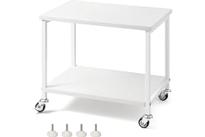 Industrial Desktop Printer Stand, 2 Tier Under Desk Rolling Copier Scanner Cart with Adjustable Feet and Storage Shelf, 4 Whe