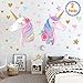 Unicorn Wall Decals,Unicorn Wall Sticker Decor with Heart Flower Birthday Christmas Gifts for Boys Girls Kids Bedroom Decor Nursery Room Home Decor 2 Pcs