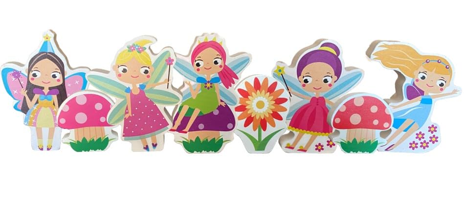 Talking Turtle 8-Piece Fairy Wooden Figures Set, Eco-Friendly Wooden Fairies with Toadstools & Sunflower, Perfect Toys for Imaginative Play, Storytelling, and Skill Development
