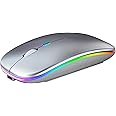 WREANU Wireless Mouse Bluetooth Mouse Rechargeable LED Silent Slim Laptop Mouse Bluetooth 5.2 and 2.4G Portable USB Receiver Dual Mode Computer Mouse for Laptop/Computer/iPad/Tablet/MacBook(Silver)