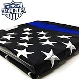 Thin Blue Line Flag: 100% US Made 3x5 ft with Embroidered Stars - Sewn Stripes - Brass Grommets - UV Protection - Black White and Blue American Police Flag Honoring Law Enforcement Officers
