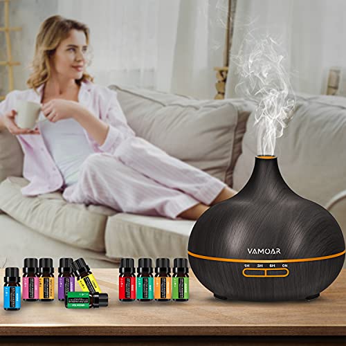 ESSENTIAL OIL DIFFUSER GIFT SET,10 ESSENTIAL OIL,550ML OIL DIFFUSER & ESSENTIAL OIL DIFFUSERS WITH 4 TIMER &AUTO SHUT-OFF FOR & 15 AMBIENT LIGHT SETTINGS