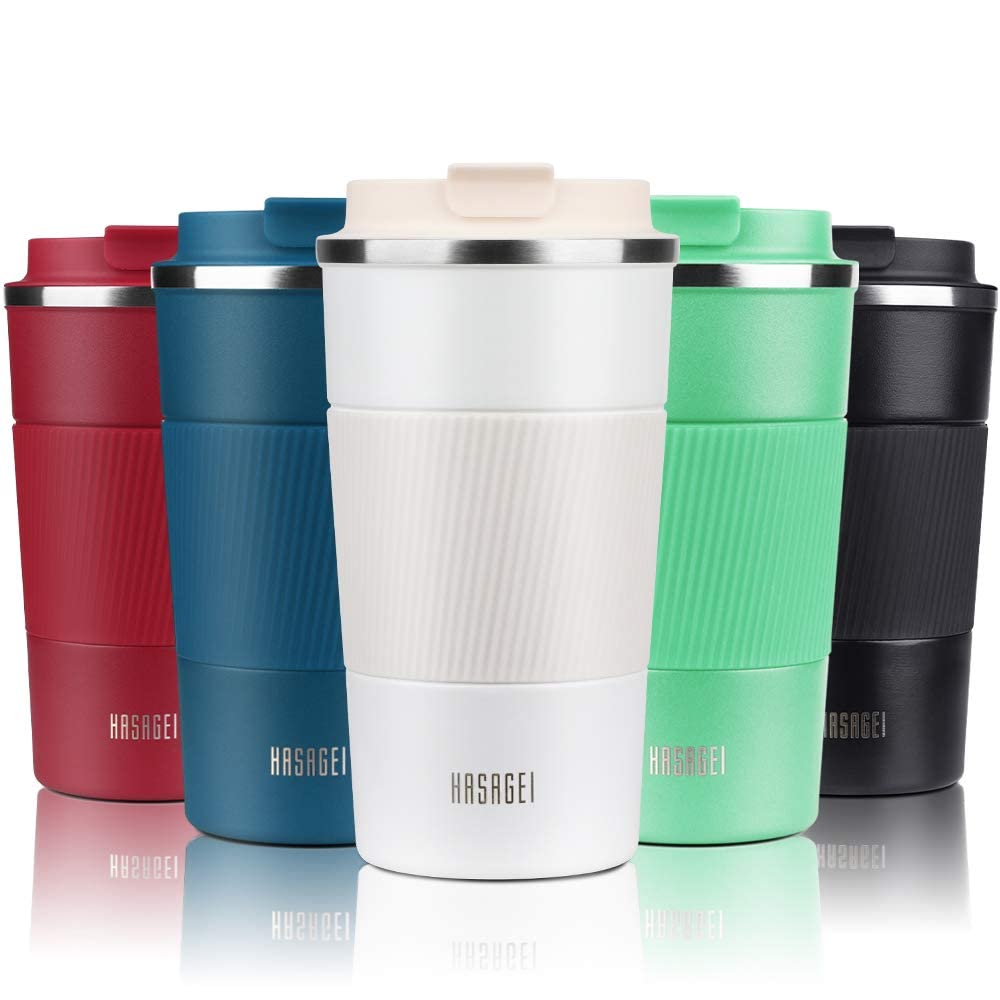 HASAGEI Travel Mug, Insulated Coffee Cup with Leakproof Lid - Vacuum Insulation Stainless Steel for Hot and Cold Water Coffee and Tea 510ml/18oz White