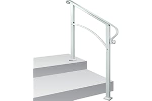 Zwinz Handrails for Outdoor Steps, Adjustable Handrail 3 Step, Wrought Iron Handrail Fits 1 to 3 Steps, Stair Rails with Installation Kits for Outdoor Steps