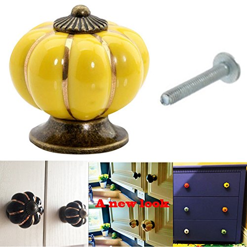 Pumpkin ceramic pull knobs yellow cabinet drawer dresser knobs pa…