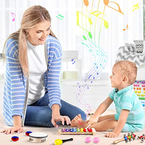Theefun Toddler Musical Instruments, Wooden Percussion Instruments with Tambourine, Xylophone and Drum 18pcs 12 Types , Kids Educational s & Learning Musical Toys for Boys and Girls - Thumbnail 5