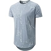 KLIEGOU Mens Hipster Hip Hop Ripped Round Hemline Pattern Print T Shirt