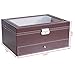 BASTUO 12 Jewelry Display Case Watch Box Organizer Holder with Jewelry Drawer for Storage, Men's Watch Storage Case Tray with Key&Lock, Brown PU Leather with Glass Top