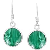 Natural Gemstone Round Shape Dangle Earrings for Women - 925 Silver Plated Lightweight & Comfortable Handmade Jewelry Earrings - Gift for Wedding Anniversary Valentine's Day