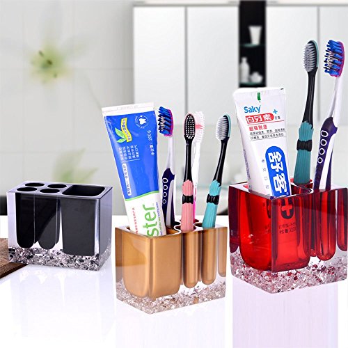 Wekity Toothbrush Holder Resin Large Caddy Toothpaste Holder - 4 Toothbrush Slots and 1 Toothpaste Slot Storage Organizer Holder Stand for Elegant Bathroom Decoration (Red)