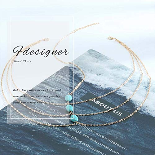 Fdesigner Boho Turquoise Head Chain Fashion Headdress Bride Head Piece Hair Jewelry for Women and Girls(Gold)