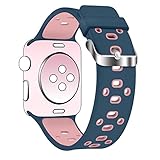 Band for Apple Watch 38mm, Guangzhi New Fashion Soft Silicone Sport Stap Band Replacement With Stainless Steel Buckle for iWatch Series 1 / 2 / 3, Sport, Edition, Nike+,38mm,Oceanblue and Lightpink