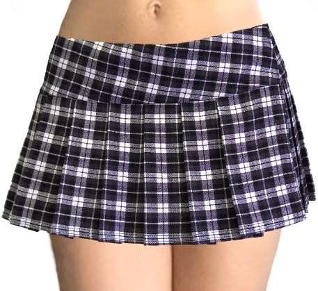 Black and White Schoolgirl Tartan Plaid Pleated Micro Mini Skirt Henley Medium