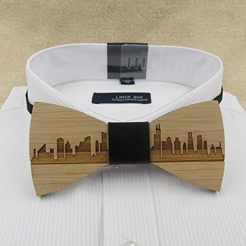 Wedding Bow Tie Wooden Butterfly City Skyline For Men's Suit Shirt Necktie Jewerly Accessory Chicago