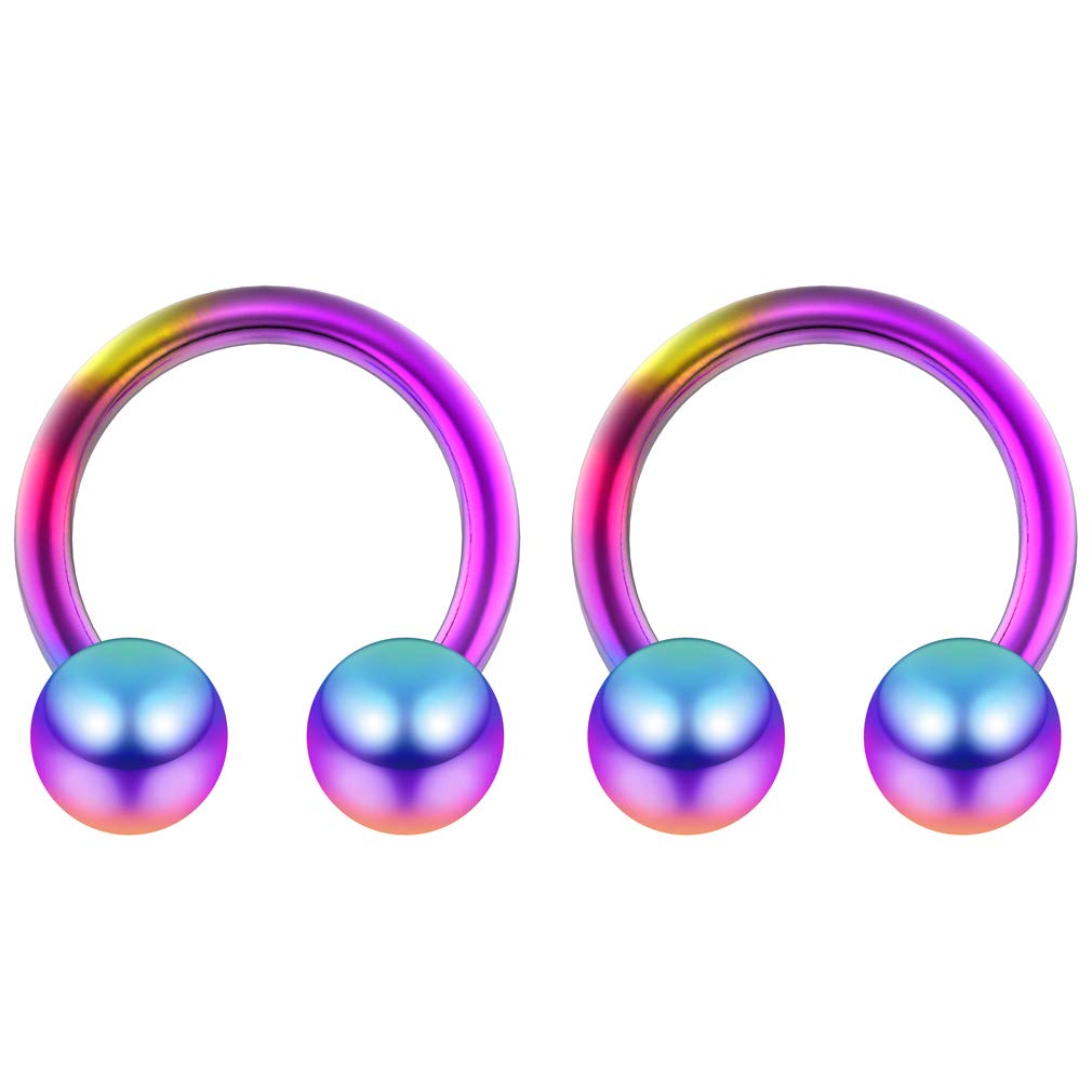 Bling Piercing 2pc 16mm Rainbow Surgical Stainless Steel Horseshoe Bar Hoop 5mm Ball Circular Barbells Earrings Cartilage Helix Septum Nose Lip Rings - 8mm
