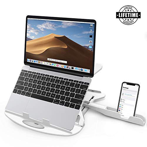 Carnation Adjustable Laptop Stand Patented Riser Ventilated Portable Foldable Swivel Compatible with MacBook Notebook Tablet Tray Desk Table Book with Free Phone Stand and Cable Clip