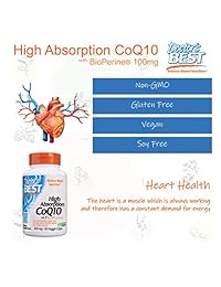 El mejor CoQ10 de alta absorción de Doctor's con bioperina, vegano, sin gluten, fermentado natural,...