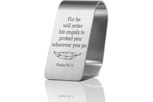PUVOXHO for He Will Order His Angels to Protect You Wherever You Go Engraved Stainless Steel Car Visor Clip, Psalm 91:11 Sign, Funny Religious Gifts for Women Men Family Friend, New Driver Gifts