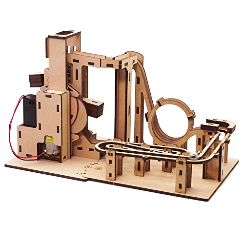 Mize Wooden 3D Puzzle Automata Mechanical Toys, Wooden Marble Run Toy Plans, Assembly Model kits (Motor Operating Rollercoaster Zigzag) Kinetic Toys for Kids & Kidults - Thumbnail 2