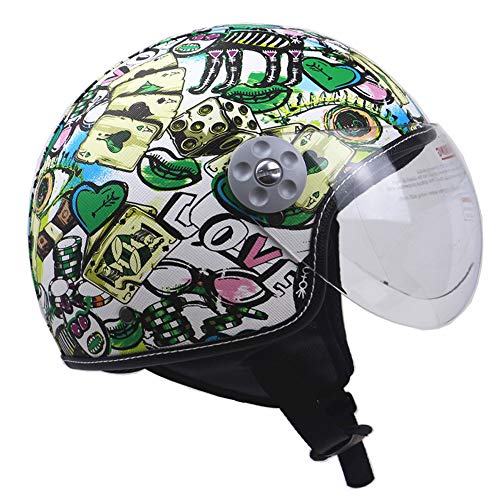Sanqing Motorcycle Harley Helmet, Summer Handmade Personality Vintage Half Helmet DOT Approved, German Style Motorcycle Cruiser Scooter Cool Helmet for Women,Green,M
