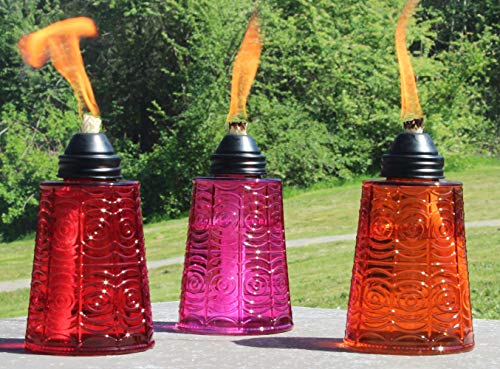 Seraphic 16oz Glass Tabletop Torches, Set of 3 (Red/Purple/Orange)