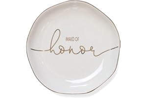 VINCOMIC Wedding Ring Dish For Maid of Honor-Jewelry Dish Tray-Gifts for Bridesmaid,Ceramic White