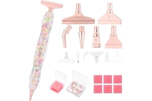 FOVIUPET 21pcs Diamond Painting Art Drill Pen Set, Resin Luminous 5D Point Drill Pen Tools with Metal/Resin Tips, Cross Stitch Diamond Rhinestone Beads Picker DIY Nail Art Embroidery Tools (Pink)