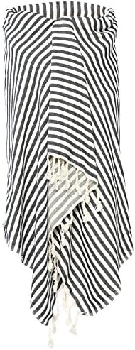 Turkish Beach Towel Stripe, Soft Absorbent 100% Cotton Made in Turkey Quick Dry Bath, Sauna, Hamam, Spa, Yoga, Gym, Picnic Throw Large Blanket Peshtemal, Pestemal Lightweight Wrap Pareo (Black)