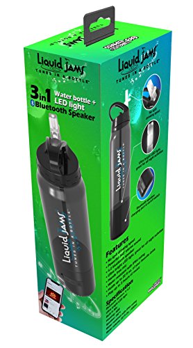 Liquid Jams Water Bottle with Bluetooth Speaker and LED Light - Black