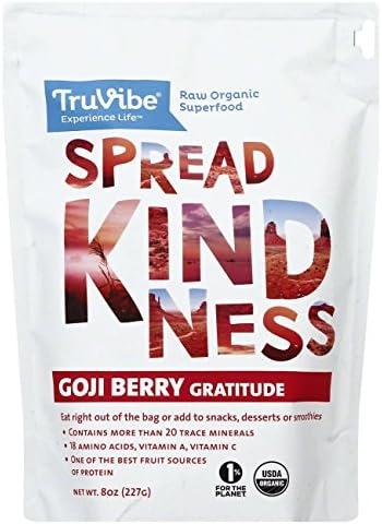 TruVibe Organics Goji Berries Gratitude 8 OZ (Pack of 2) + (Vitaminder Power Shaker Bottle, 20 oz Bottle)