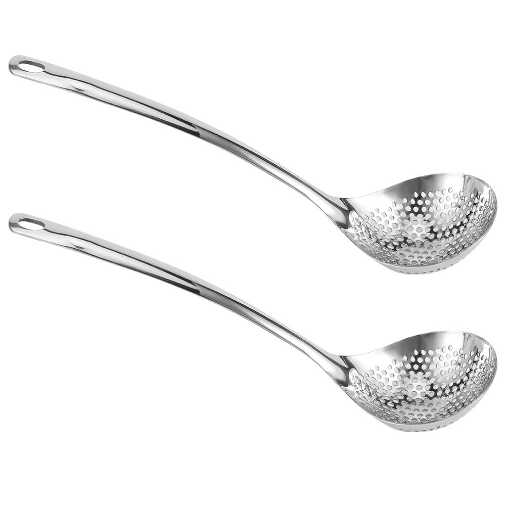 2Pcs Slotted Spoons, Stainless Steel Skimmer, Long Handle 11.9 x 3.3inch
