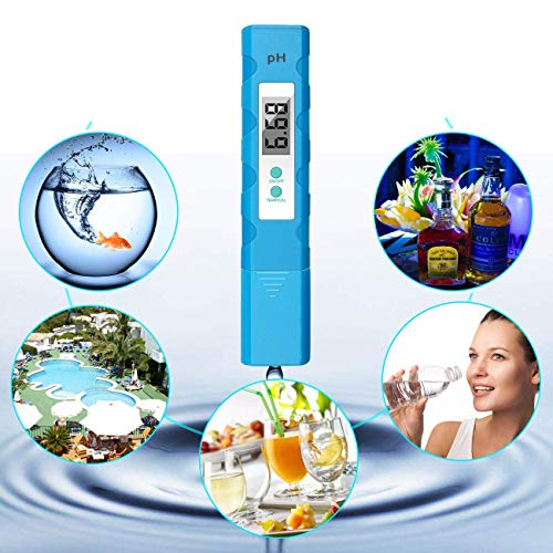 Digital PH Meter, Cakie PH Meter 0.01 PH High Accuracy Water Quality Tester 0-14 PH Measurement Range Household Drinking, Pool Aquarium Water PH Tester Design ATC (NewBlue)