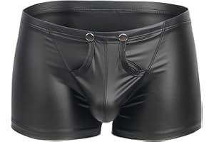 ohyeahlady Men's Faux Leather Boxer Shorts Black Soft Pouch Trunks Stretchy Plus Size Night Underwear Panties
