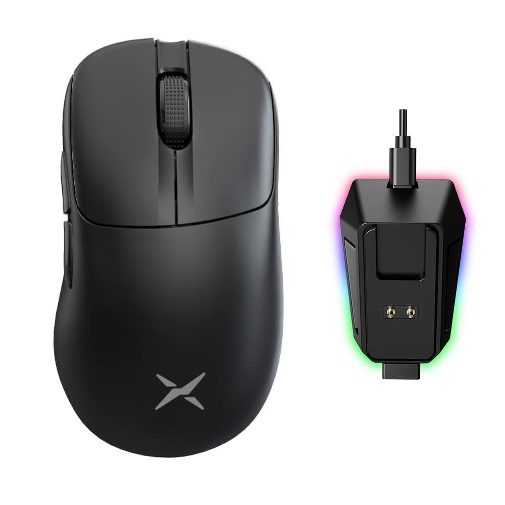 DELUX M500PRO Lightweight Wireless Gaming Mouse, 58.5g Lightweight, PAW3395 Sensor, 8000Hz Polling Rate, Huano Switches, Magnetic Charging Dock, RGB, Tri-Mode, 26000 DPI for PC Laptop Gamers (Black)
