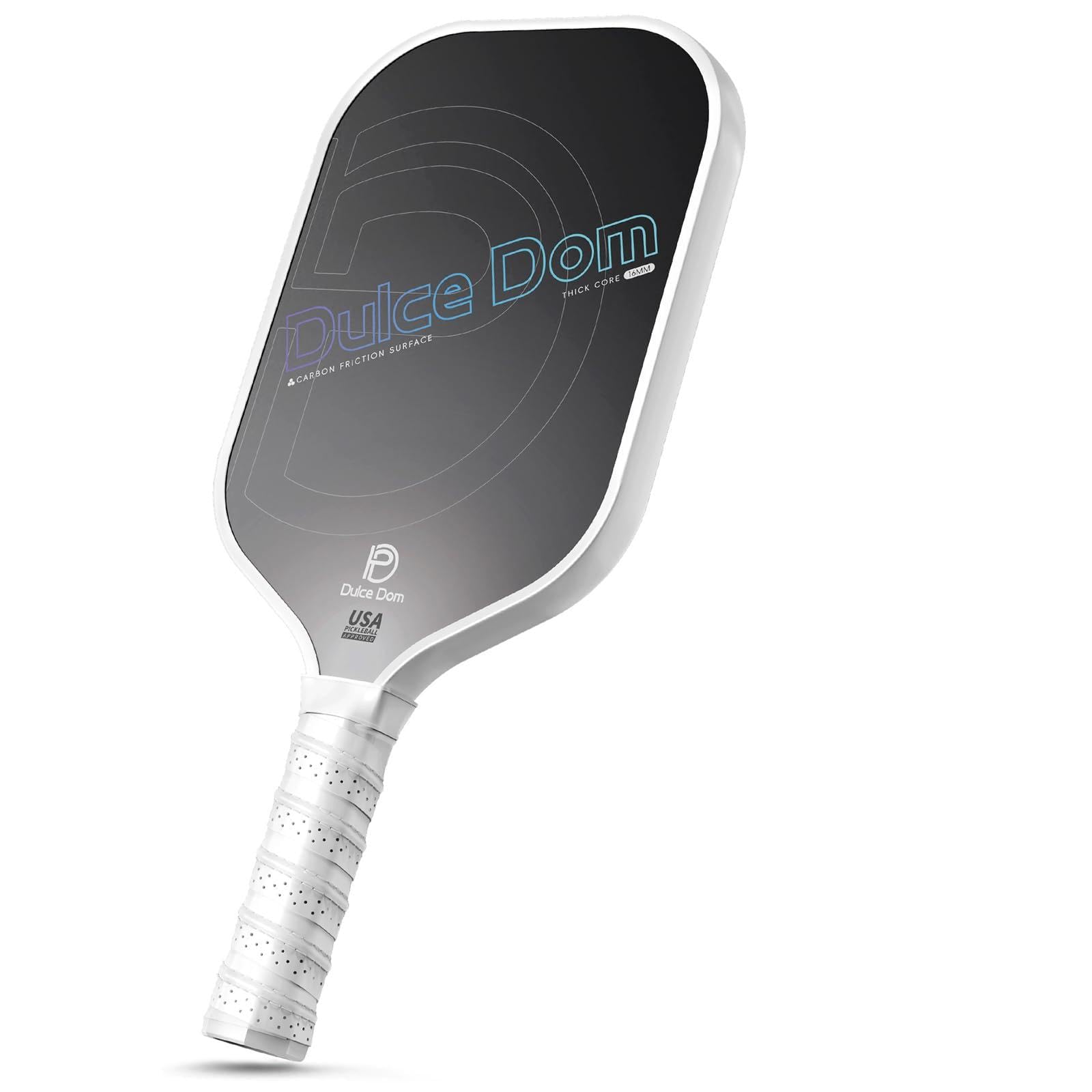DULCE DOM Professional Carbon Fiber Pickleball Paddle with 16mm Honeycomb Core, Non-Slip Handle and Larger Sweet Spot, Lightweight Precision Pickleball Racket for High Spin & Powerful Shots, Black Image