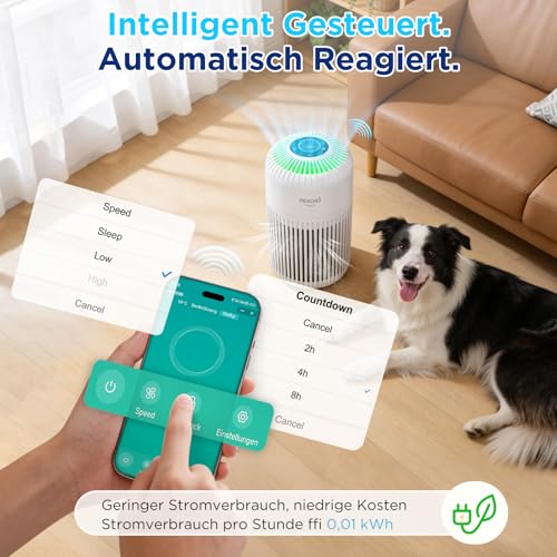 PEXCHO Air Purifier for Allergy Sufferers, Upgrade 4-in-1 HEPA Filter, Air Filter with App Control, Timer, Aromatherapy, Removes 99.97% Allergens, Pet Hair, 12 W Air Filter for Bedroom, Office