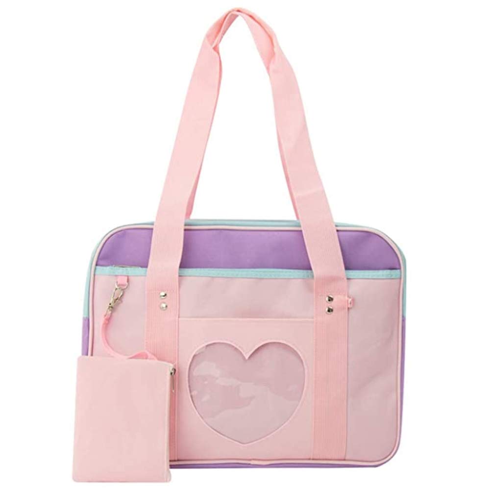 AlwaySky Ita Bag Heart Shape Window Japanese School Handbag Large JK Bag Girls Duffle Purse Anime School Satchels for Lolita Comic DIY Cosplay Pink/Purple