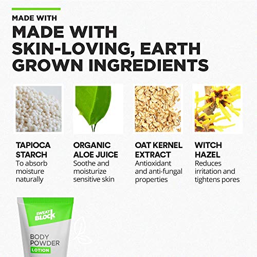 SweatBlock Body Powder Lotion, Talc Free, Anti-Chafing, Deodorizing - No Mess Body Powder for Men and Women, 4 fl oz - Thumbnail 6