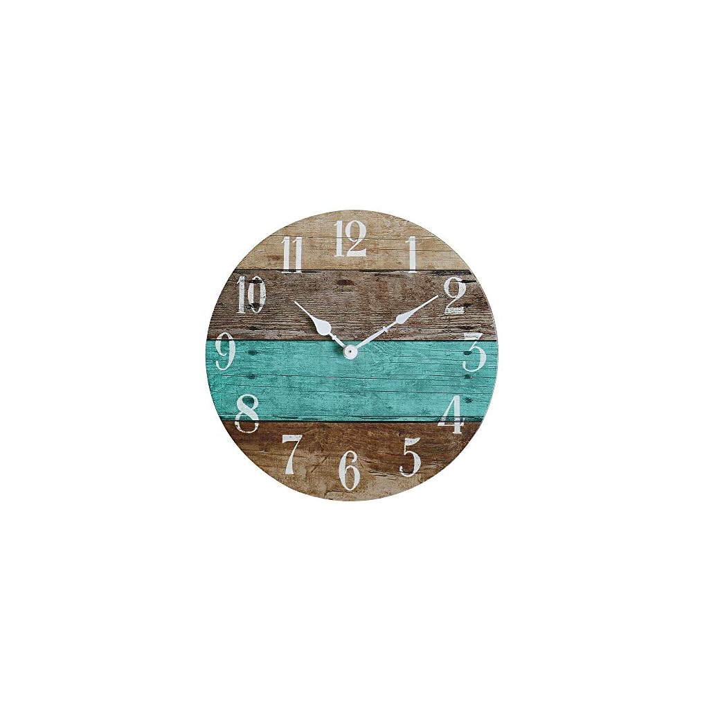 NIKKY HOME 14" Rustic Beach Themed Coastal Wood Round Wall Clock