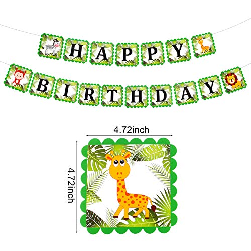 Safari Animal Birthday Party Supplies - Serves 16 - Plates, Napkins, Cups Tableware Kit, One Animal Print Tablecloth, Birthday Banner for Birthday Parties, Jungle Theme Party Supplies by QIFU - Thumbnail 3