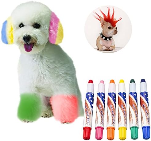 FOMATE Temporary Pet Fur &amp; Hair Dye Pen Set (6Pcs/Pack), non-toxic and safe on Fur, Hair and Skin.