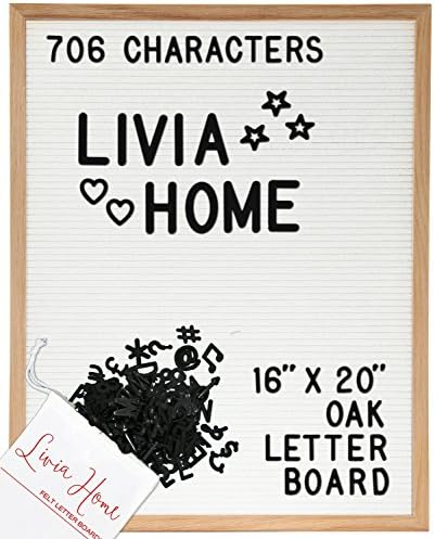Letter Board – White Felt Sign with 706 1” and 2” Black Plastic Changeable Characters – Large Wooden 16 x 20 inch Solid Oak Frame – With 7x5 inch Canvas Bag - Vintage Display by Livia Home