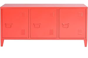 HouseinBox Office File Storage Metal Cabinet 3 Door Cupboard Locker Organizer Console Stand 3-in-1,Black (Red)